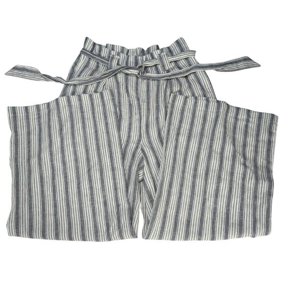 Max Studio Womens Small Striped Wide Leg Pants Linen Cotton Blend Tie Waist - Picture 1 of 8